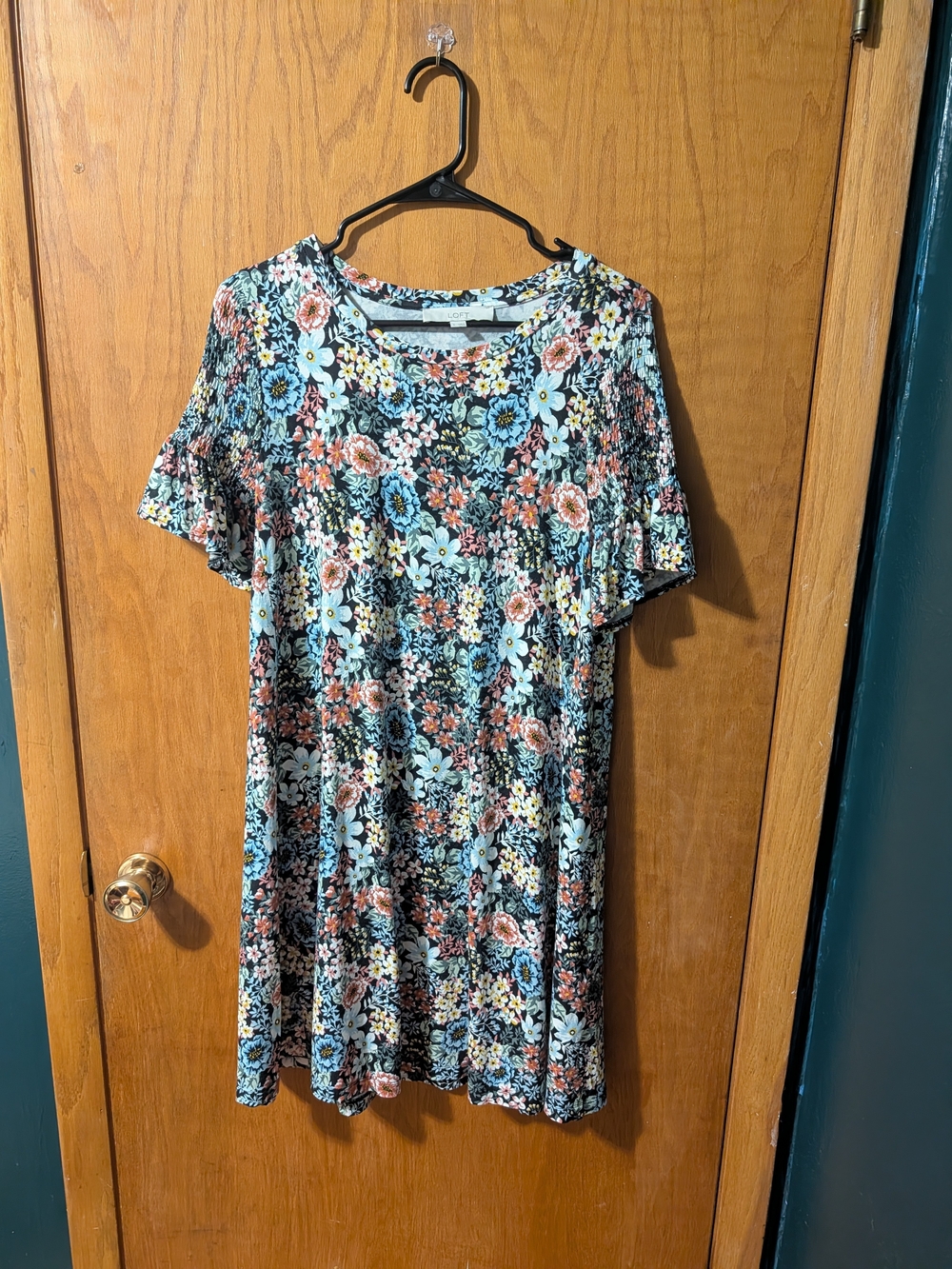 Floral Short Sleeve Swing Dress - Blue Multi